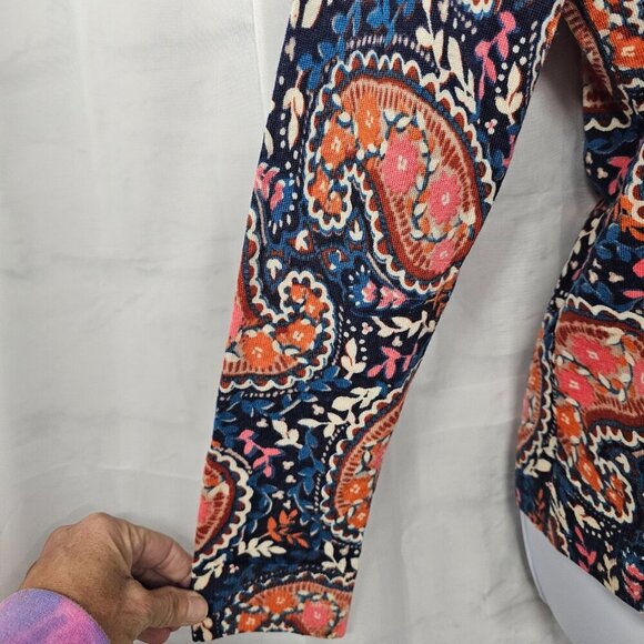 Talbots Blue Pink Paisley Merino Wool Cardigan Retro Classic M - Picture 3 of 10